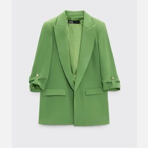 Zara Green Rolled-Up Sleeves Blazer